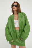 Шкіряна куртка Remain жіноча колір зелений перехідна
