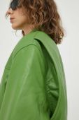 Шкіряна куртка Remain жіноча колір зелений перехідна