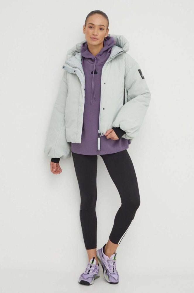 Пухова куртка adidas жіноча колір зелений зимова oversize фото 2