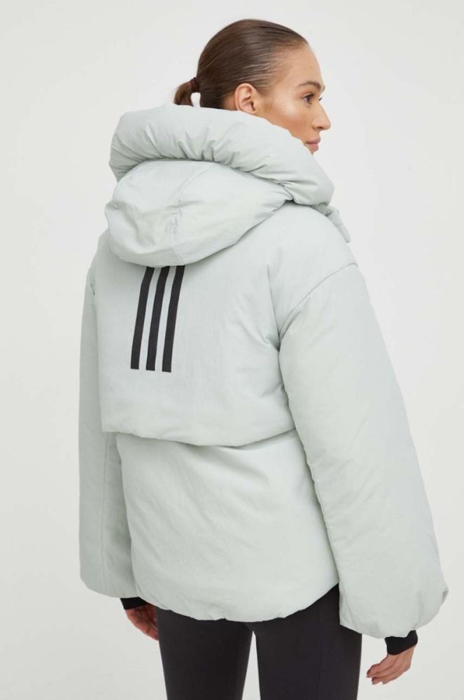 Пухова куртка adidas жіноча колір зелений зимова oversize фото 3