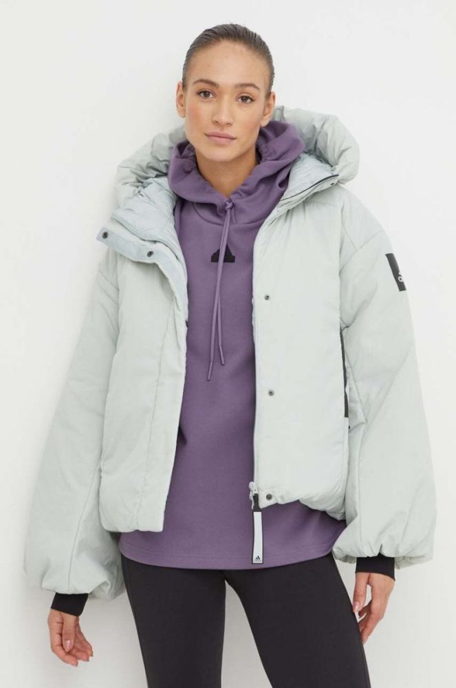 Пухова куртка adidas жіноча колір зелений зимова oversize фото 4