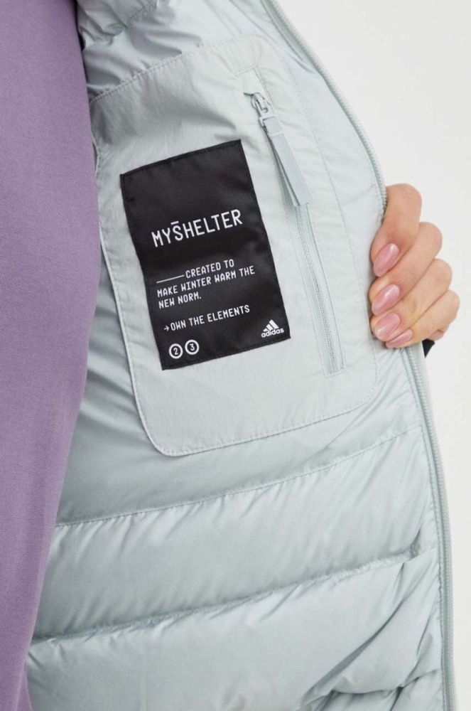 Пухова куртка adidas жіноча колір зелений зимова oversize фото 7
