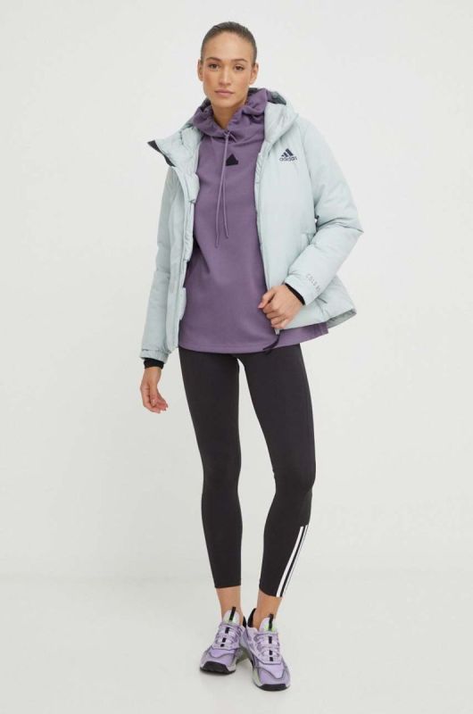 Пухова куртка adidas жіноча колір зелений зимова фото 2