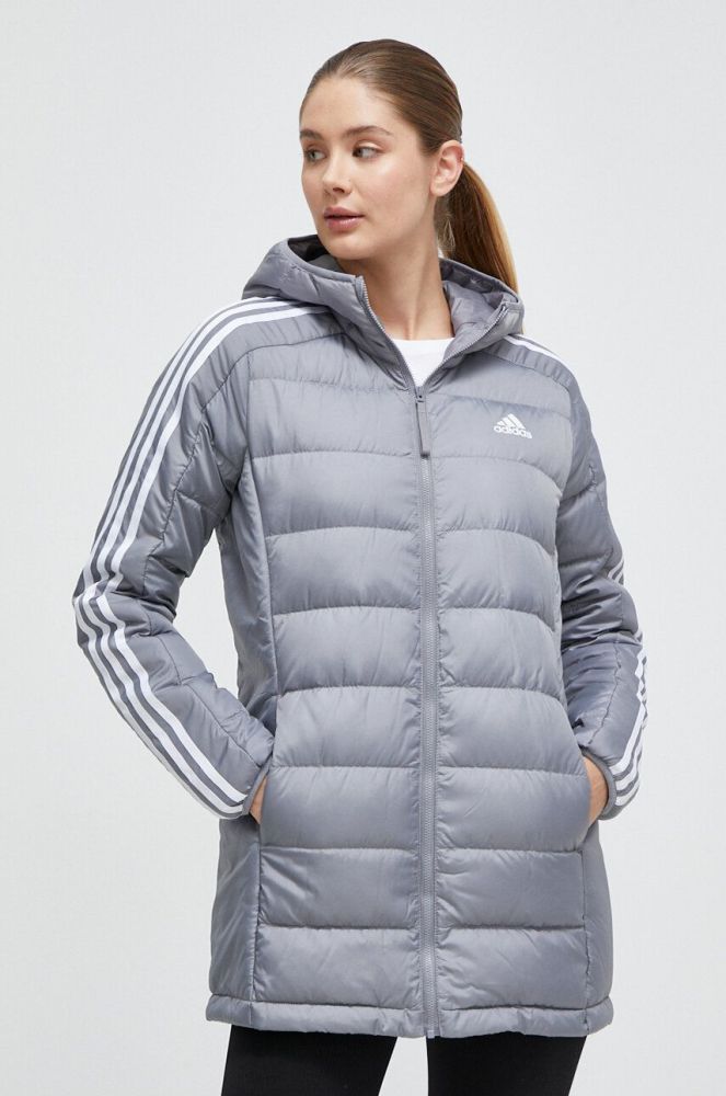 Пухова куртка adidas жіноча колір сірий перехідна
