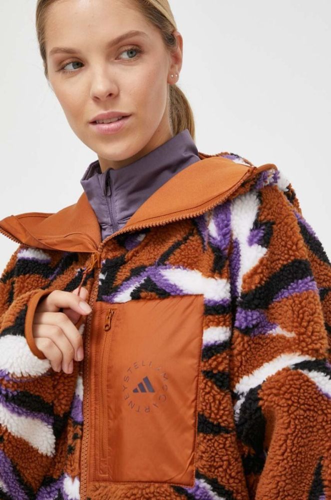 Спортивна кофта adidas by Stella McCartney колір коричневий з капюшоном візерунок фото 4