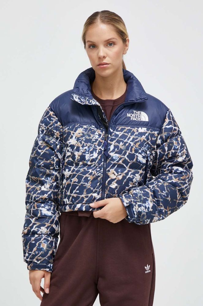 Пухова куртка The North Face жіноча колір синій зимова oversize