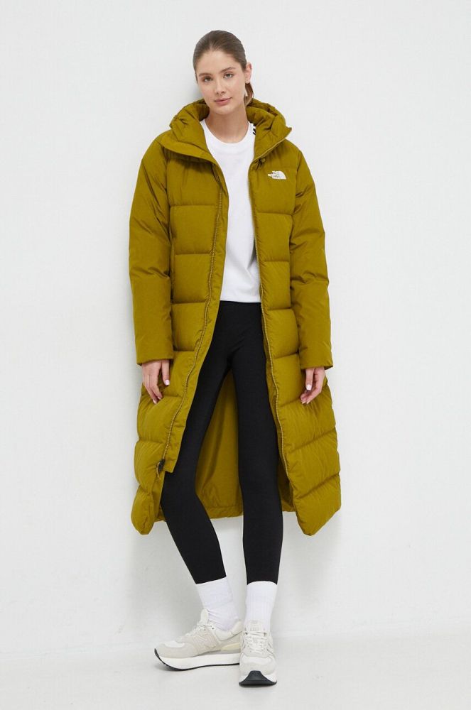 Пухова куртка The North Face жіноча колір зелений зимова oversize