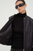 Шкіряна куртка Samsoe Samsoe жіноча колір чорний перехідна (3462321)