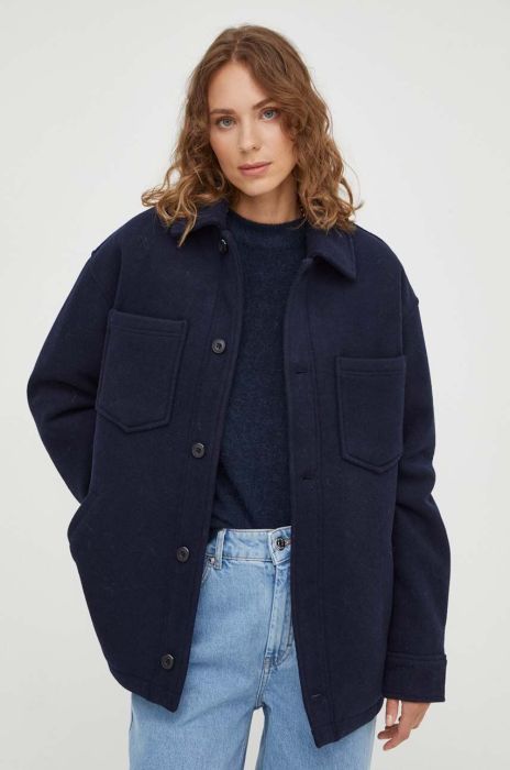 Вовняна куртка Samsoe Samsoe колір синій перехідна