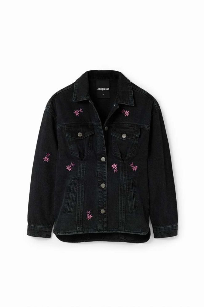 Джинсова куртка Desigual 23WWED33 WOMAN DENIM TRUCKER JACKET жіноча колір чорний перехідна фото 5