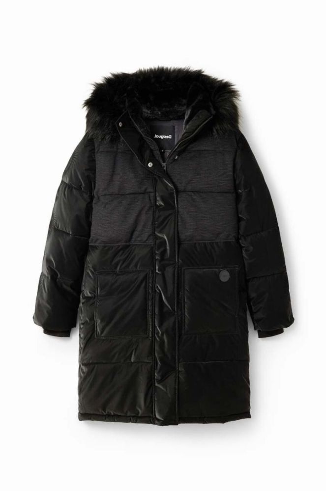 Пальто Desigual 23WWEW98 WOMAN WOVEN PADDED LONG OVERCOA жіноче колір чорний зимове фото 5