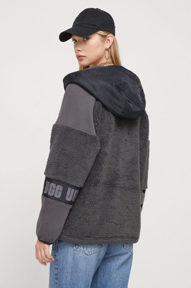 Кофта UGG жіноча колір чорний з капюшоном з принтом фото 3