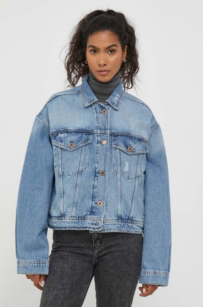 Джинсова куртка Pepe Jeans Turner жіноча перехідна oversize колір блакитний