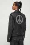 Шкіряна куртка Moschino Jeans жіноча колір чорний перехідна oversize