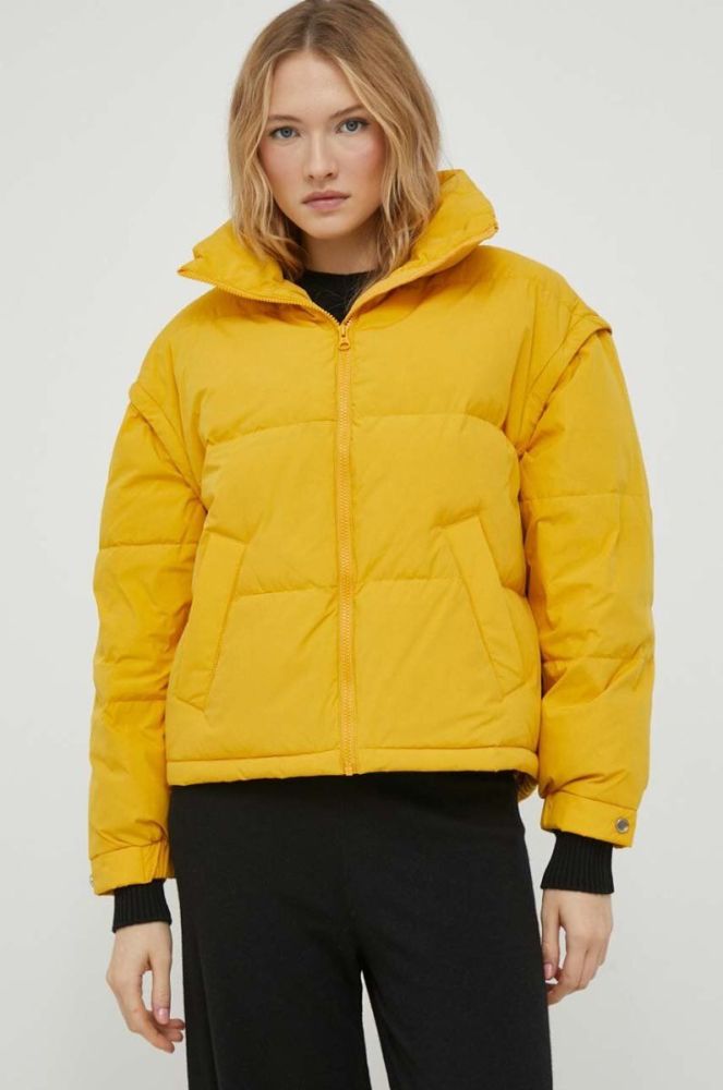 Пухова куртка United Colors of Benetton жіноча колір жовтий зимова oversize фото 5