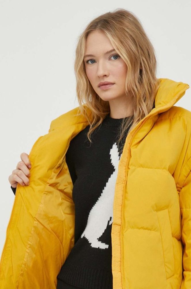 Пухова куртка United Colors of Benetton жіноча колір жовтий зимова oversize фото 7