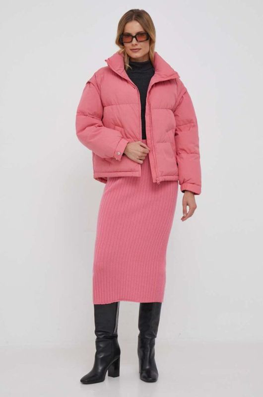 Пухова куртка United Colors of Benetton жіноча колір рожевий зимова oversize фото 2