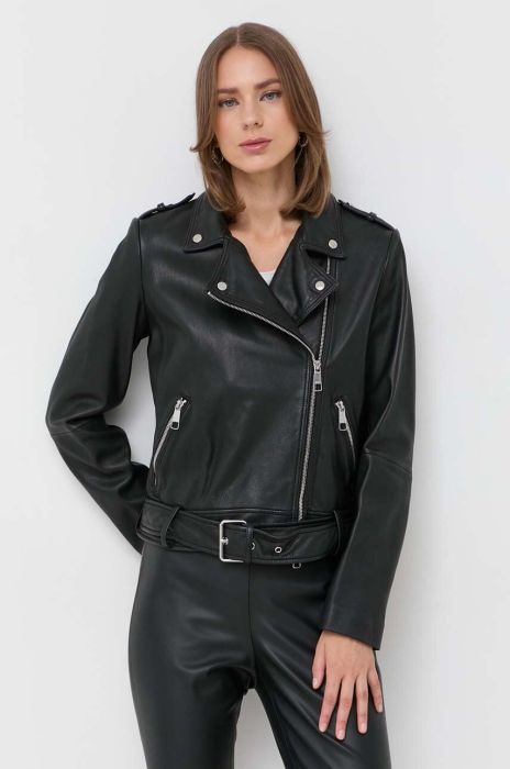 Шкіряна куртка Boss Orange BOSS ORANGE жіноча колір чорний перехідна