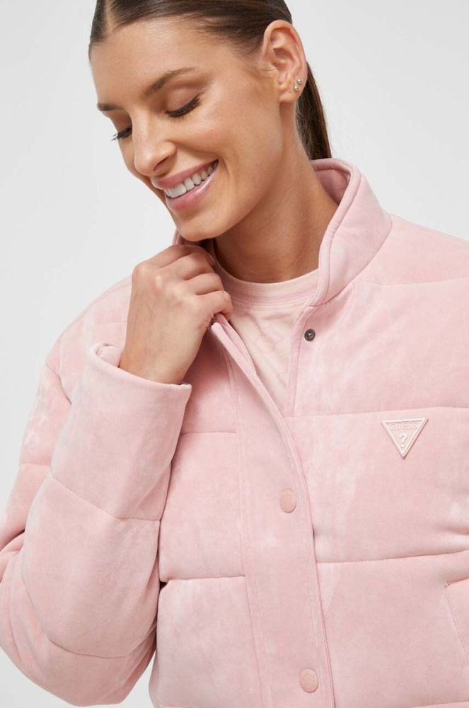 Куртка Guess жіноча колір рожевий зимова oversize фото 4