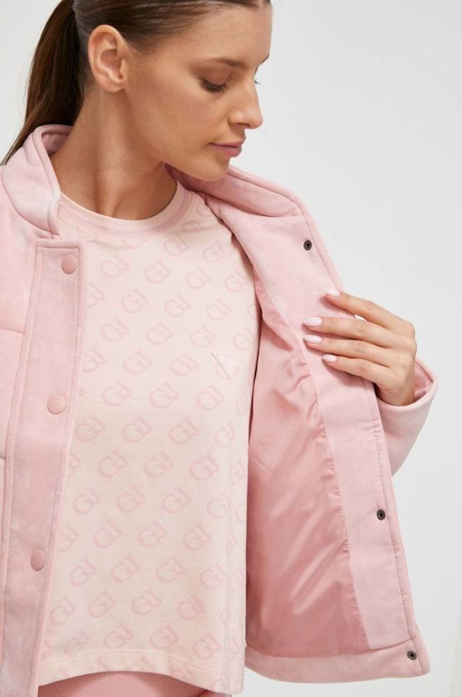 Куртка Guess жіноча колір рожевий зимова oversize фото 7