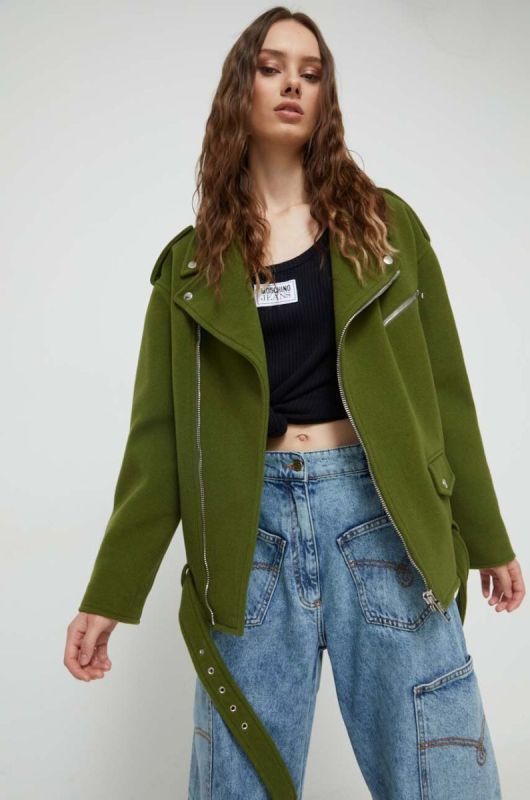 Вовняна куртка Moschino Jeans колір зелений перехідна