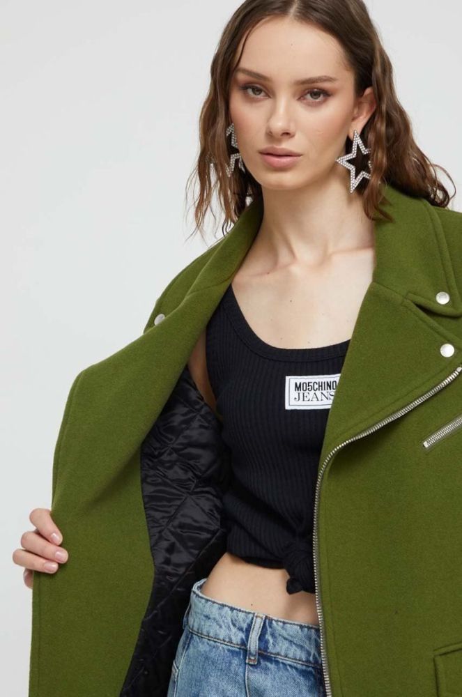 Вовняна куртка Moschino Jeans колір зелений перехідна фото 7