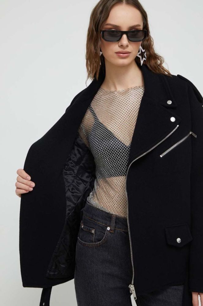 Вовняна куртка Moschino Jeans колір чорний перехідна фото 5