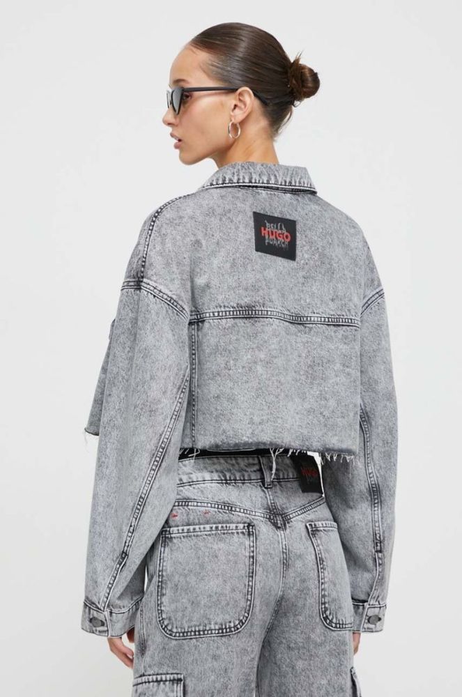 Джинсова куртка HUGO x Bella Poarch жіноча колір сірий перехідна oversize фото 3