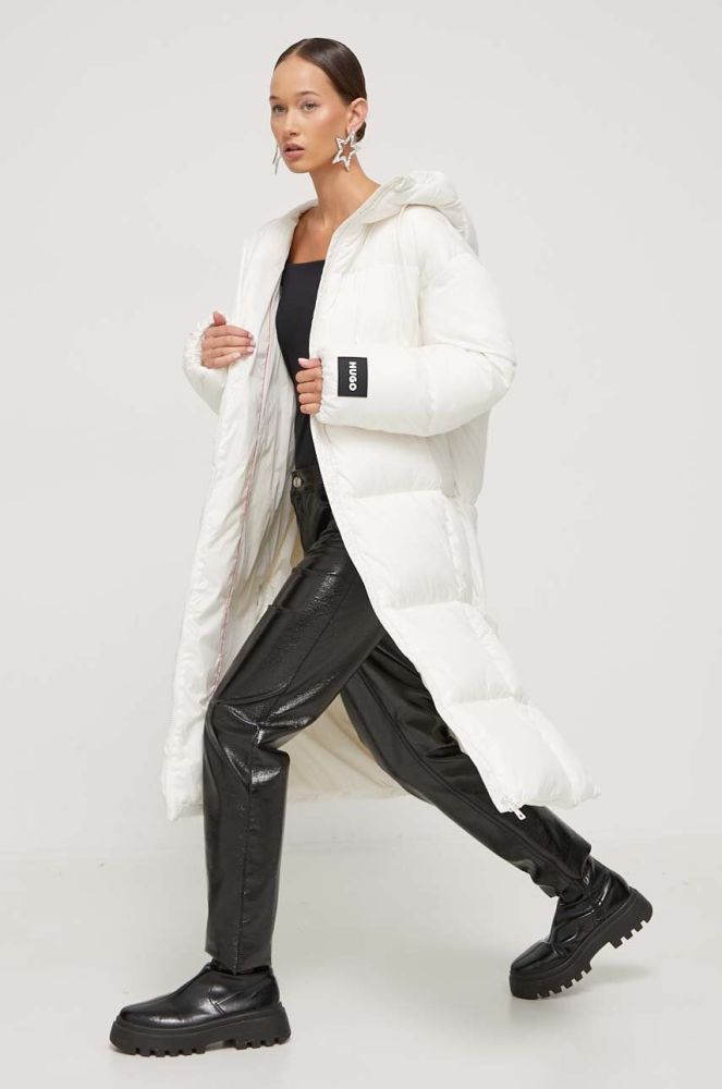 Куртка HUGO жіноча колір бежевий зимова oversize