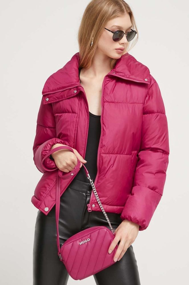 Куртка HUGO жіноча колір рожевий зимова oversize
