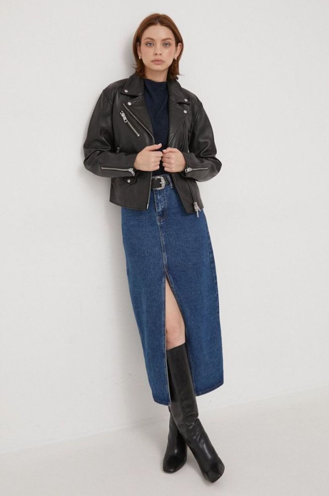 Шкіряна куртка Tommy Hilfiger жіноча колір чорний перехідна oversize фото 2