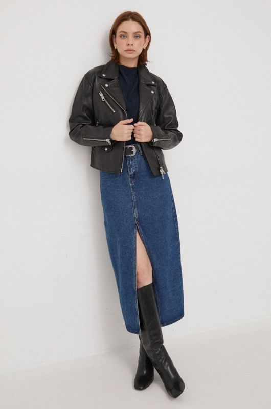 Шкіряна куртка Tommy Hilfiger жіноча колір чорний перехідна oversize фото 2