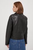 Шкіряна куртка Tommy Hilfiger жіноча колір чорний перехідна oversize