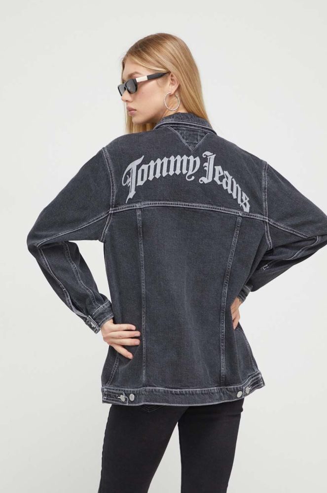 Джинсова куртка Tommy Jeans жіноча колір чорний перехідна oversize (3592994)