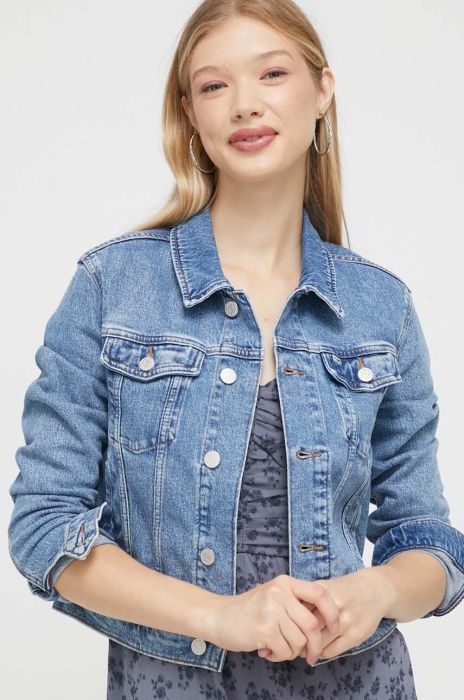 Джинсова куртка Tommy Jeans жіноча перехідна колір блакитний (3592998)