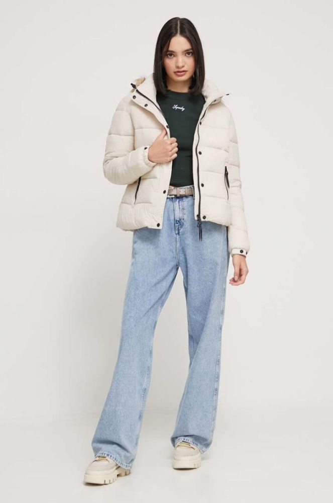 Куртка Superdry жіноча колір бежевий зимова (3605762) фото 2