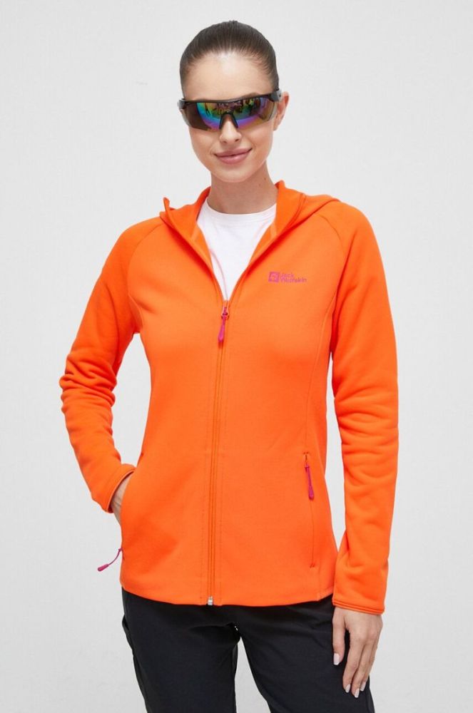 Спортивна кофта Jack Wolfskin Baiselberg колір помаранчевий з капюшоном однотонна фото 3