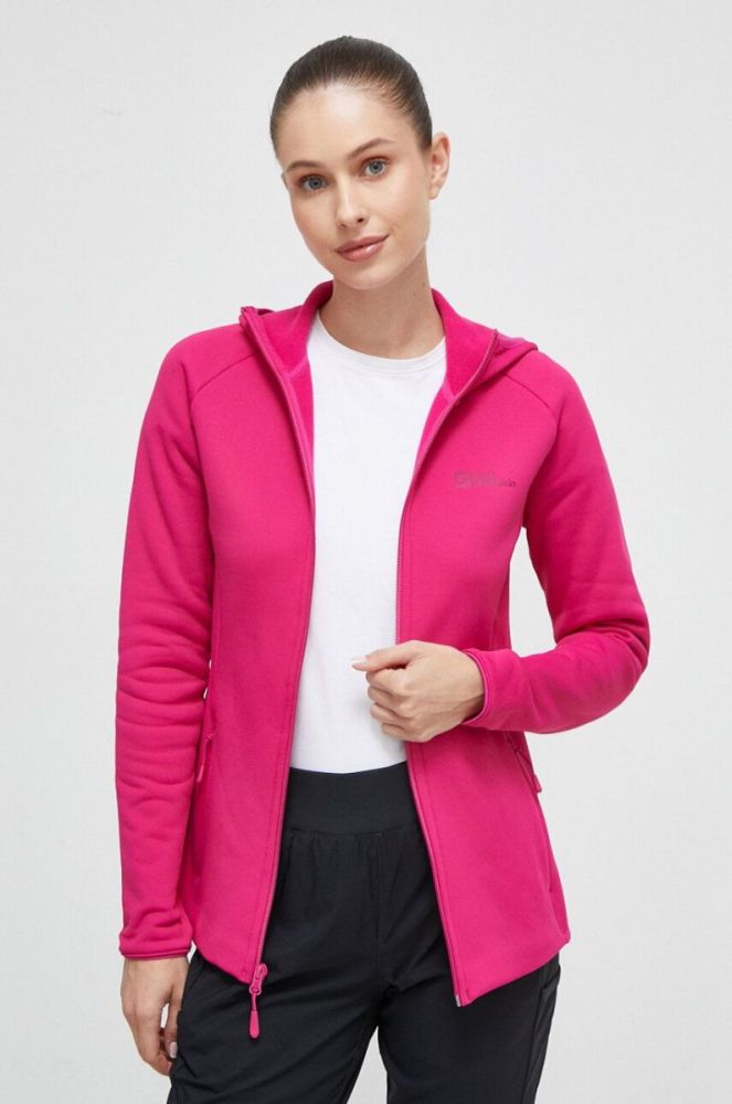 Спортивна кофта Jack Wolfskin Baiselberg колір рожевий з капюшоном однотонна фото 3