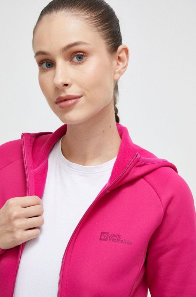 Спортивна кофта Jack Wolfskin Baiselberg колір рожевий з капюшоном однотонна фото 4