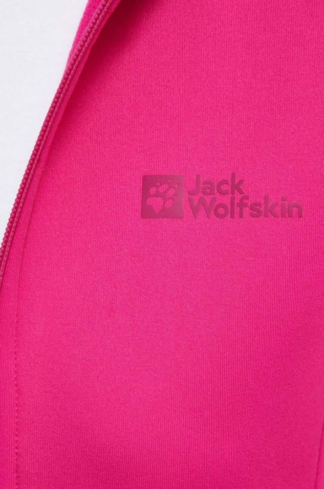 Спортивна кофта Jack Wolfskin Baiselberg колір рожевий з капюшоном однотонна фото 5