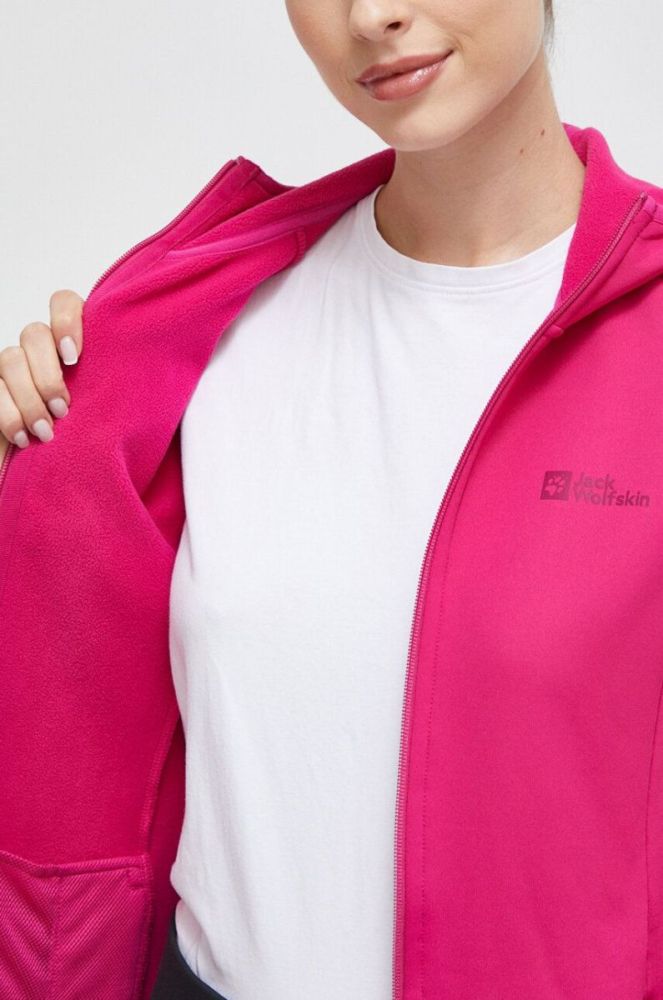 Спортивна кофта Jack Wolfskin Baiselberg колір рожевий з капюшоном однотонна фото 6
