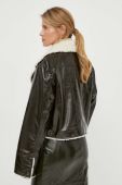 Шкіряна куртка Gestuz жіноча колір зелений зимова