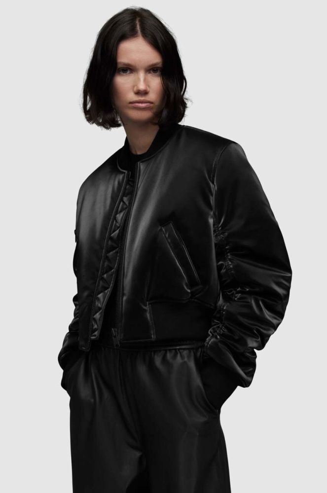 Куртка-бомбер AllSaints WO090Z CALLIE SHINE BOMBER жіночий колір чорний перехідна