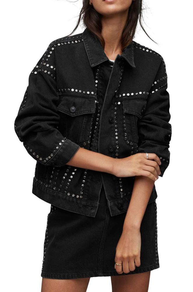 Куртка AllSaints WO048Z BELLA STUD DENIM JAC жіноча колір чорний перехідна