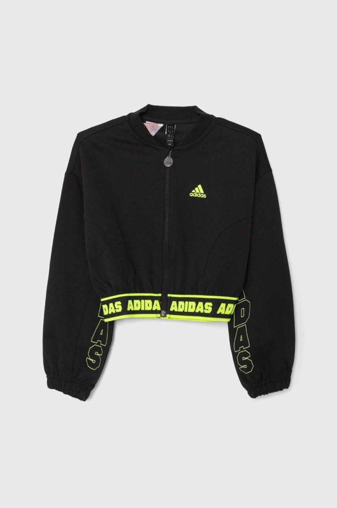 Дитяча кофта adidas JG D CROP BMBER колір чорний з принтом