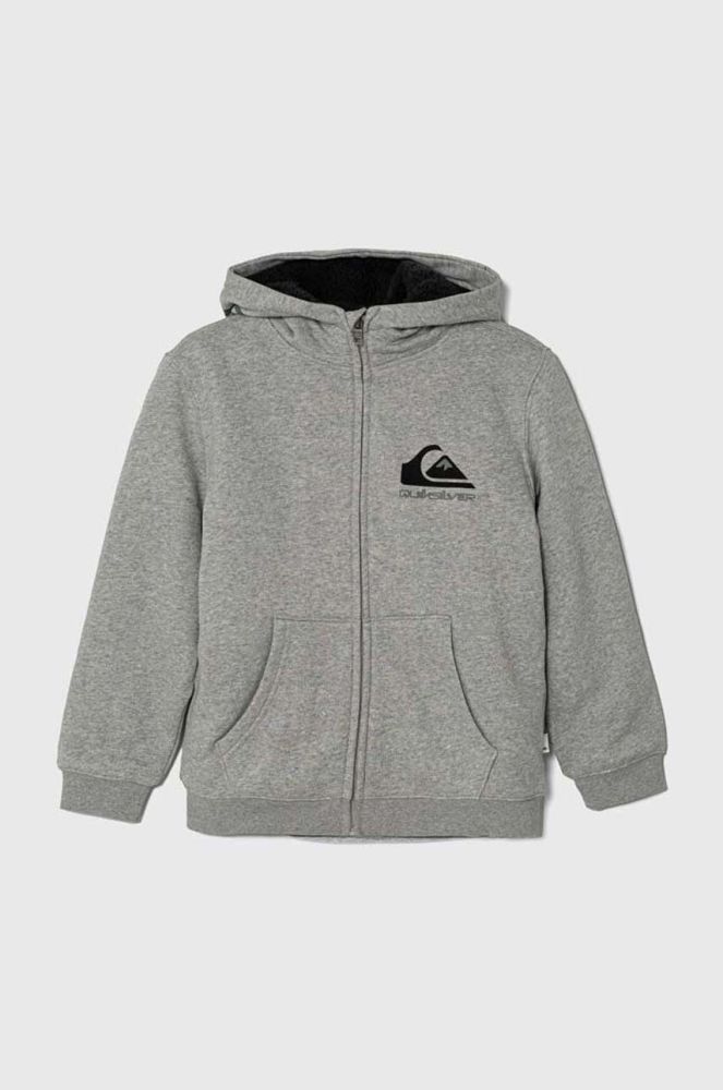 Дитяча кофта Quiksilver BEST WAVE OTLR колір сірий з капюшоном з принтом
