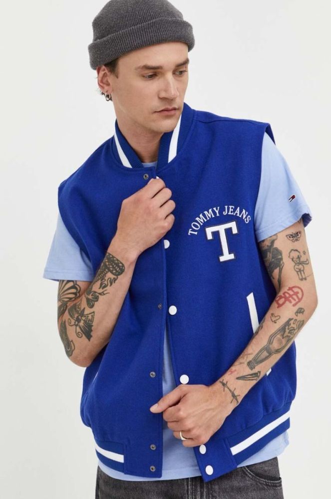 Безрукавка з домішкою вовни Tommy Jeans колір синій перехідний фото 4