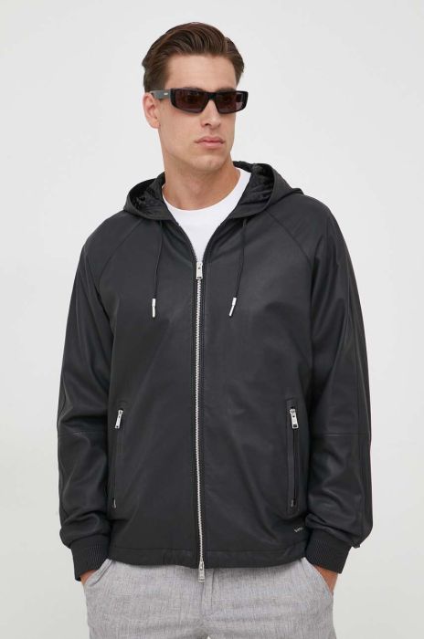 Шкіряна куртка BOSS чоловіча колір чорний перехідна (3434278)