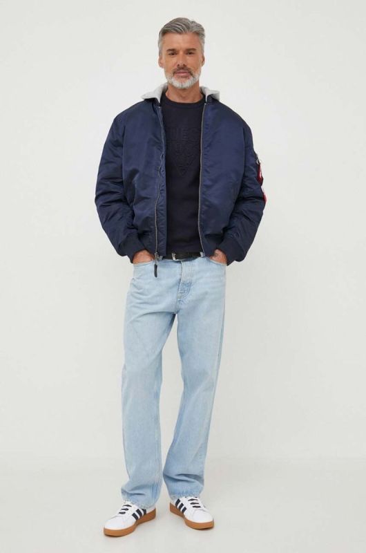 Куртка-бомбер Alpha Industries MA-1 ZH Back EMB чоловіча колір синій зимова oversize фото 2