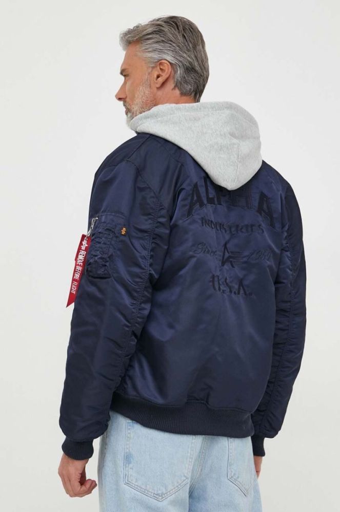 Куртка-бомбер Alpha Industries MA-1 ZH Back EMB чоловіча колір синій зимова oversize фото 3